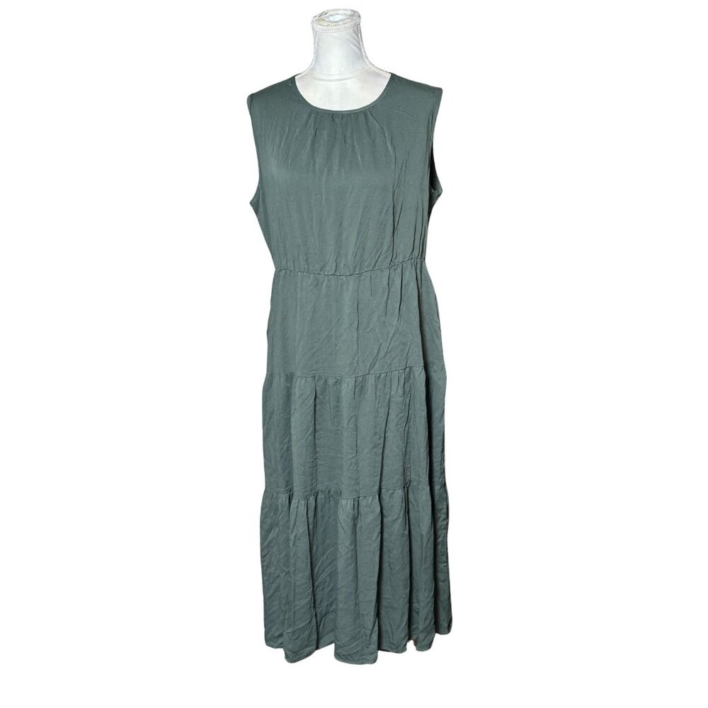 Sleeveless Green Tiered Maxi Dress XL Summer Beach Vacation Resort WearBy Sela T